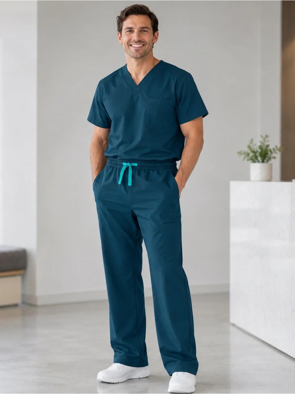 FIGS Men’s Pisco Basic Scrub Pants 4XLR Teal Blue Drawstring Straight Leg NWT